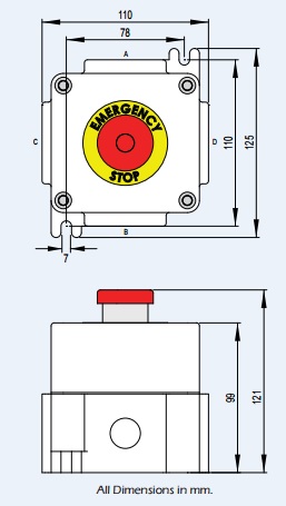 Control Station - ATEX - Emergency Stop - Red Mushroom Pushbutton (Pull) - Walsall LCP131